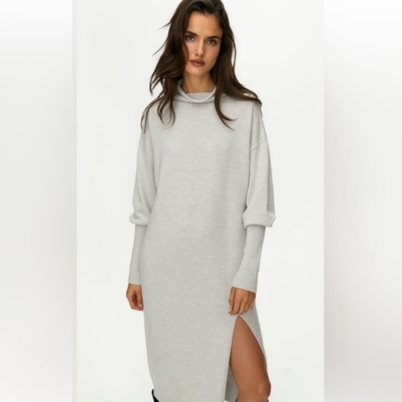 Aritzia Dresses & Skirts - Aritzia Wilfred Merino Wool Sweater Dress Midi Mock Neck Slit Small